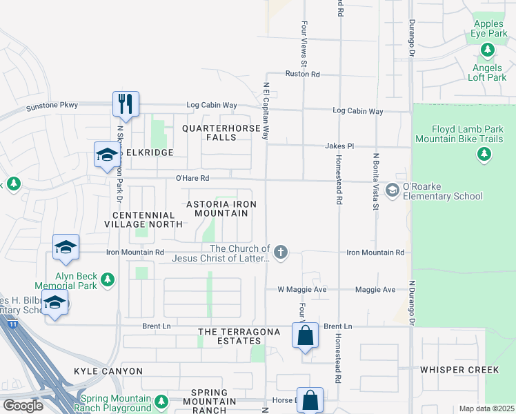 map of restaurants, bars, coffee shops, grocery stores, and more near 9404 Empire Rock Street in Las Vegas