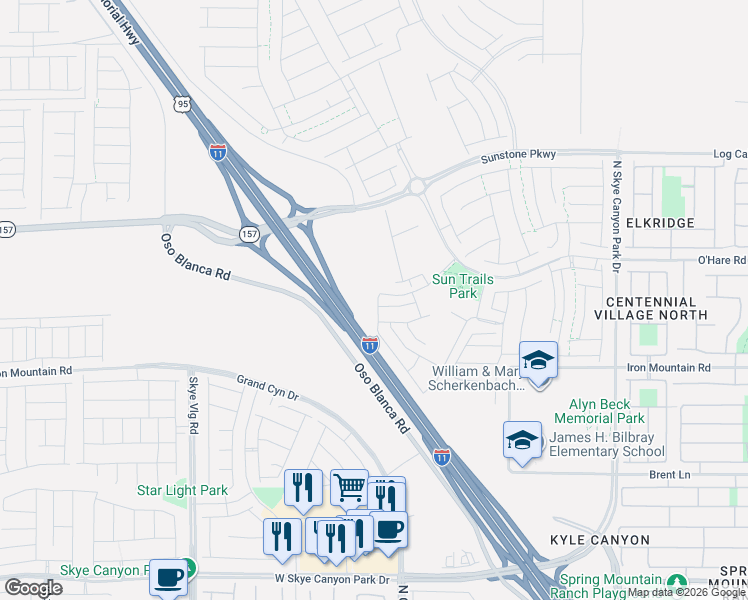 map of restaurants, bars, coffee shops, grocery stores, and more near 9493 Sky Pointe Drive in Las Vegas