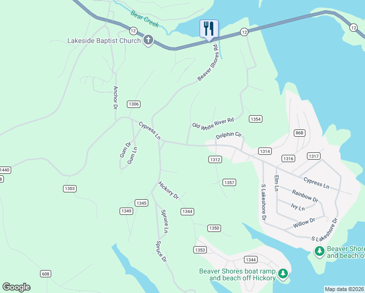 map of restaurants, bars, coffee shops, grocery stores, and more near 310-336 Old White River Road in Rogers