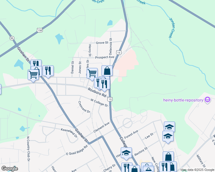 map of restaurants, bars, coffee shops, grocery stores, and more near 911 College Street in Oxford