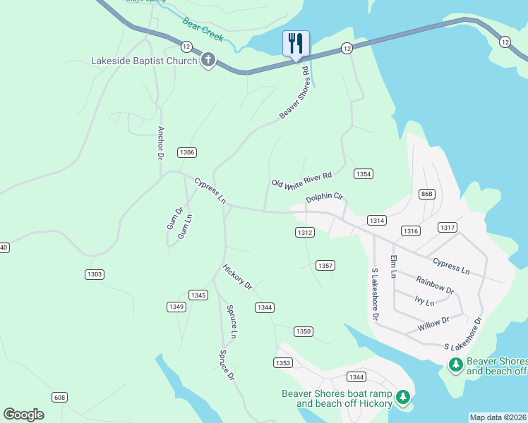 map of restaurants, bars, coffee shops, grocery stores, and more near 310 Old White River Road in Rogers