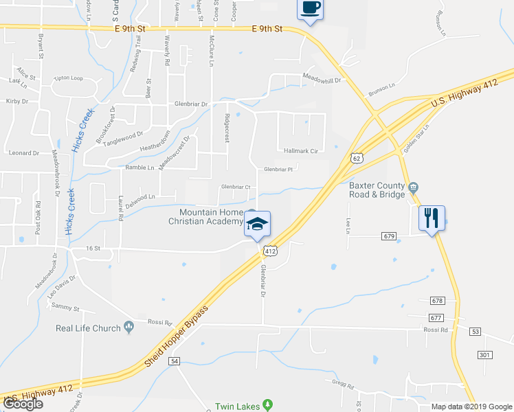 map of restaurants, bars, coffee shops, grocery stores, and more near 1978 Glenbriar Drive in Mountain Home