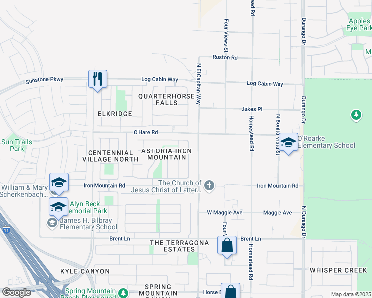 map of restaurants, bars, coffee shops, grocery stores, and more near 9409 Empire Rock Street in Las Vegas