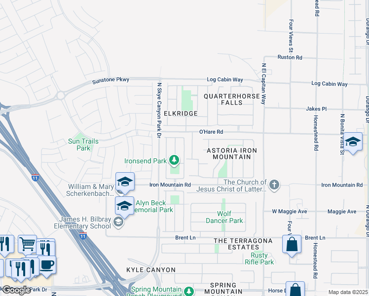 map of restaurants, bars, coffee shops, grocery stores, and more near 9421 Yellowshale Street in Las Vegas
