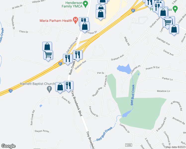map of restaurants, bars, coffee shops, grocery stores, and more near 205 Par Drive in Henderson