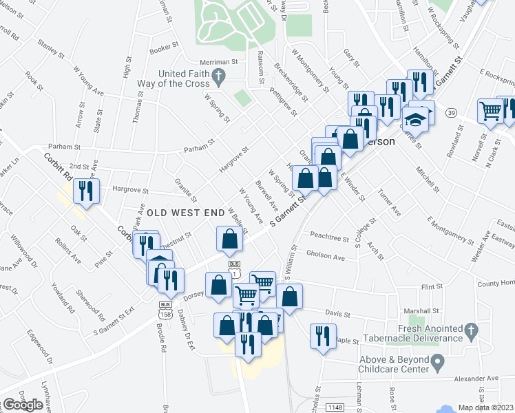 map of restaurants, bars, coffee shops, grocery stores, and more near 140 West Young Avenue in Henderson