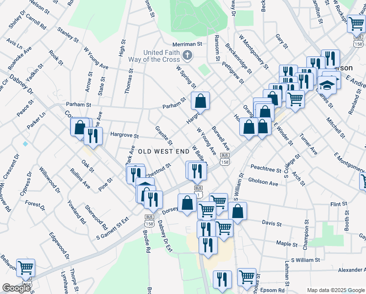map of restaurants, bars, coffee shops, grocery stores, and more near 920 South Chestnut Street in Henderson