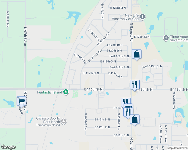 map of restaurants, bars, coffee shops, grocery stores, and more near 10906 East 117th Street North in Collinsville