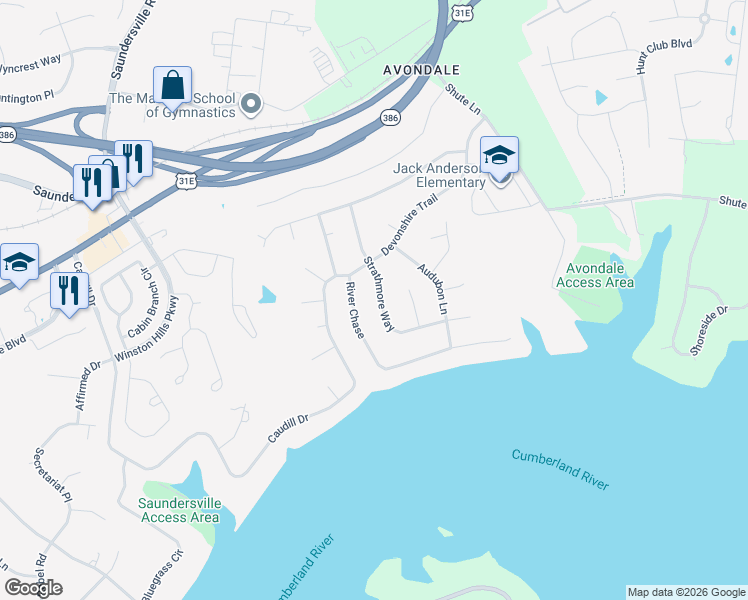 map of restaurants, bars, coffee shops, grocery stores, and more near 108 Strathmore Way in Hendersonville