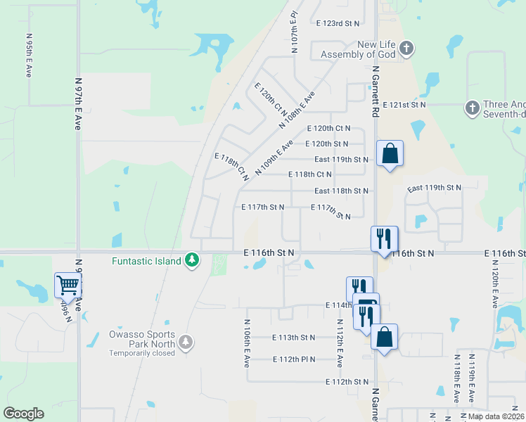 map of restaurants, bars, coffee shops, grocery stores, and more near 10902 East 117th Street North in Collinsville