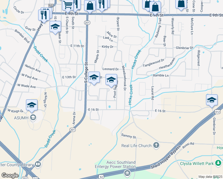 map of restaurants, bars, coffee shops, grocery stores, and more near 1310 Post Oak Road in Mountain Home