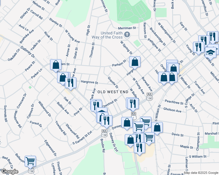map of restaurants, bars, coffee shops, grocery stores, and more near 1001 Hargrove Street in Henderson
