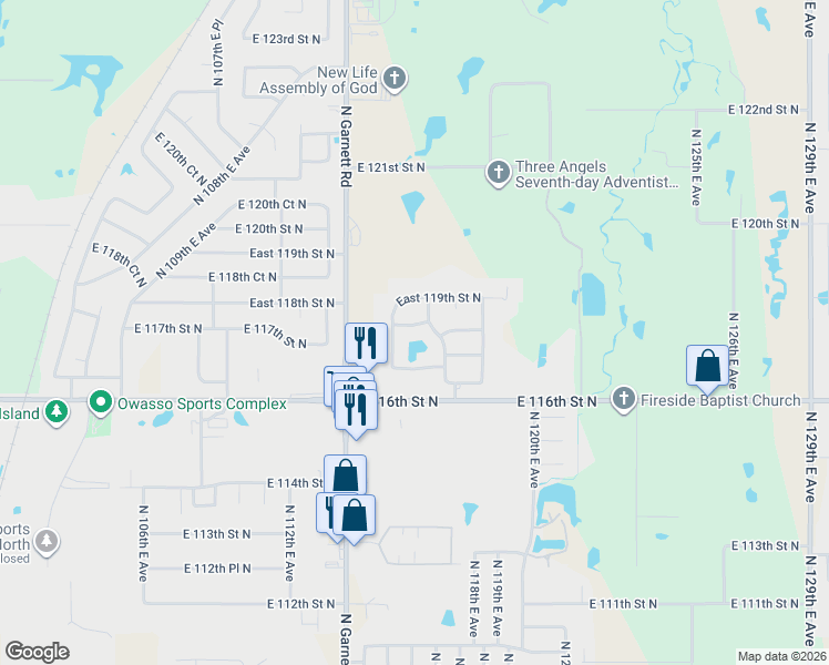 map of restaurants, bars, coffee shops, grocery stores, and more near 11516 East 118th Street North in Collinsville