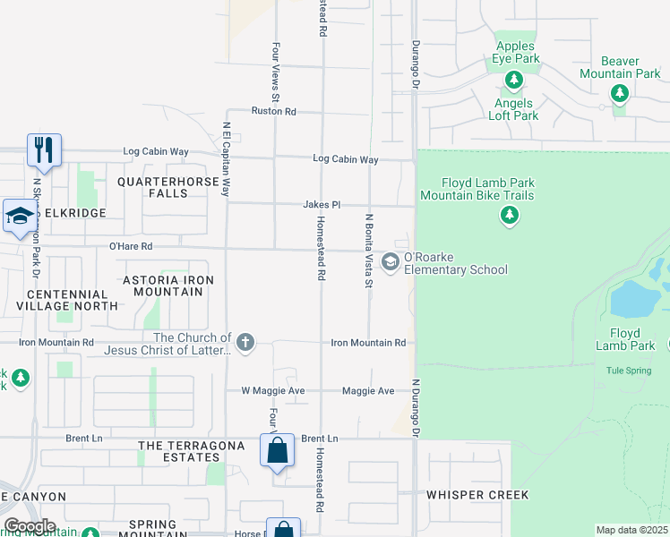 map of restaurants, bars, coffee shops, grocery stores, and more near Homestead Road in Las Vegas