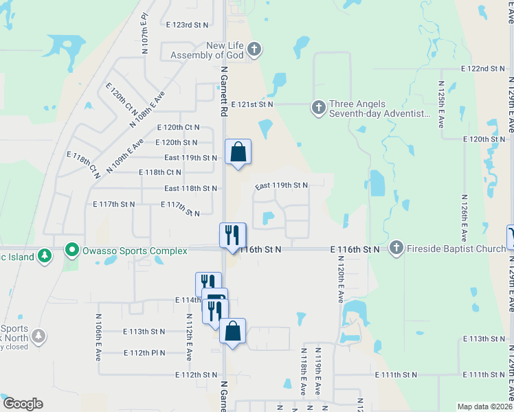 map of restaurants, bars, coffee shops, grocery stores, and more near 11516 East 118th Street North in Collinsville