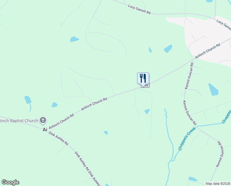 map of restaurants, bars, coffee shops, grocery stores, and more near 1285 Antioch Church Road in Timberlake