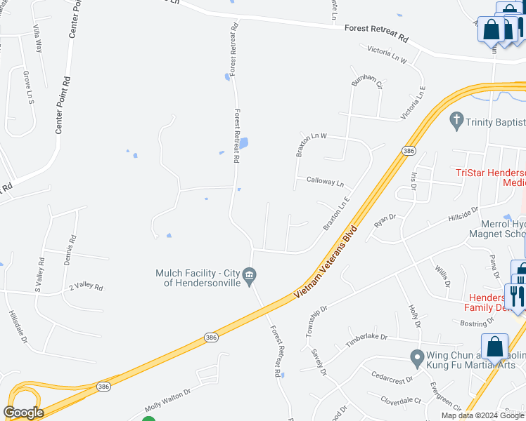 map of restaurants, bars, coffee shops, grocery stores, and more near 115 Bennington Court North in Hendersonville