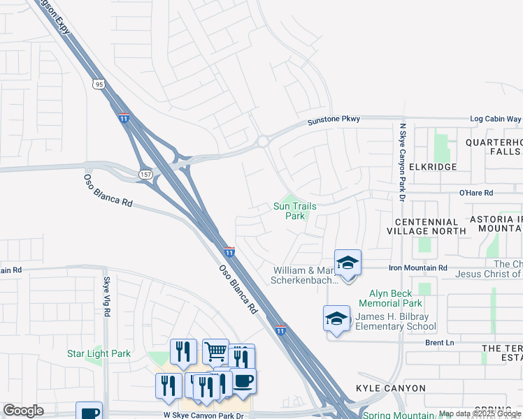 map of restaurants, bars, coffee shops, grocery stores, and more near 9607 Peggy Publow Avenue in Las Vegas