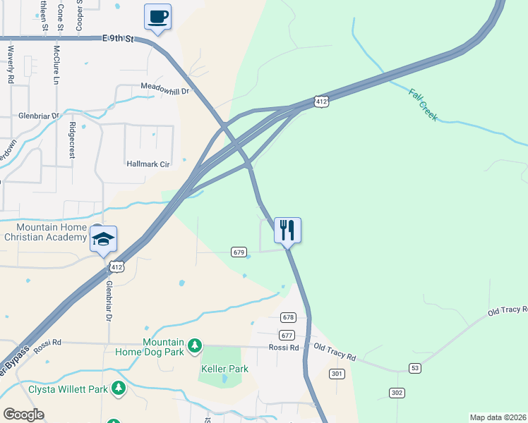 map of restaurants, bars, coffee shops, grocery stores, and more near 2085 Arkansas 5 in Mountain Home