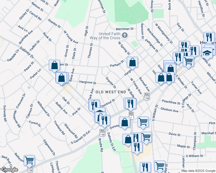 map of restaurants, bars, coffee shops, grocery stores, and more near 1001 Hargrove Street in Henderson