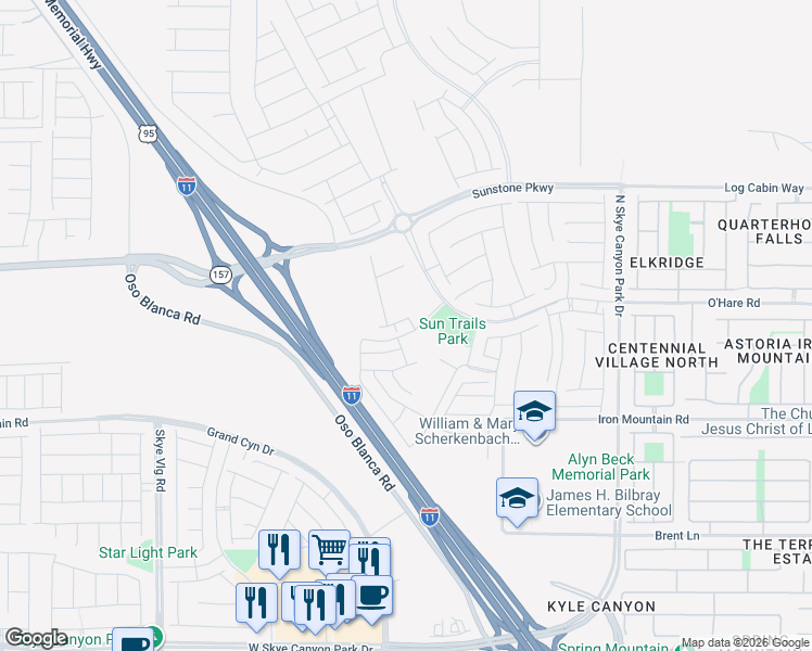 map of restaurants, bars, coffee shops, grocery stores, and more near 9595 Peggy Publow Avenue in Las Vegas