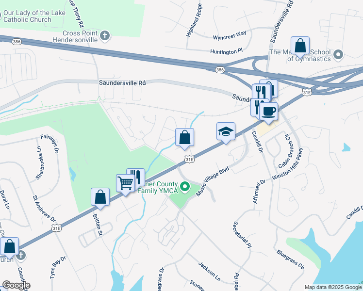 map of restaurants, bars, coffee shops, grocery stores, and more near 650 East Main Street in Hendersonville