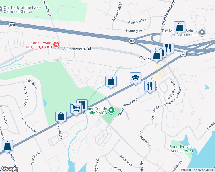 map of restaurants, bars, coffee shops, grocery stores, and more near 650 East Main Street in Hendersonville