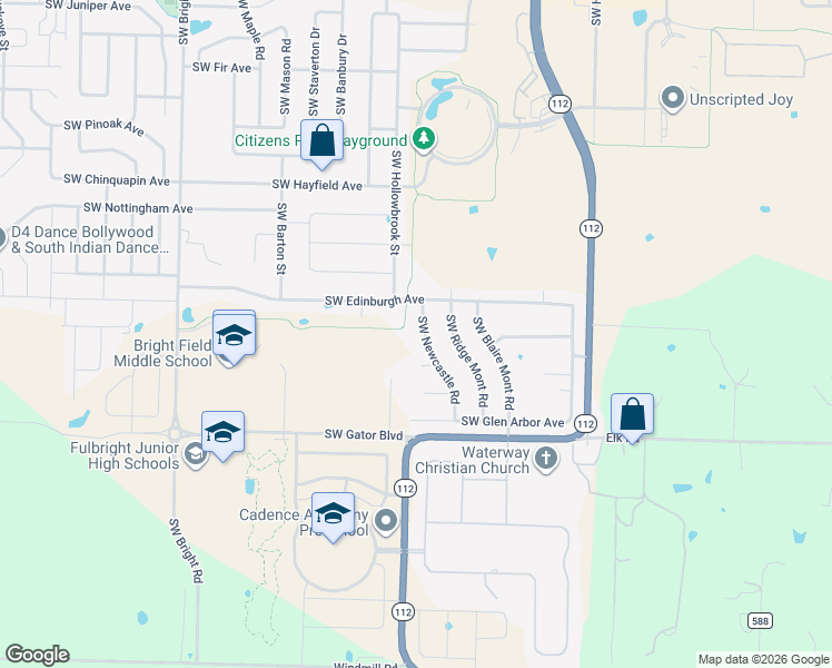 map of restaurants, bars, coffee shops, grocery stores, and more near 4900 Southwest Newcastle Road in Bentonville