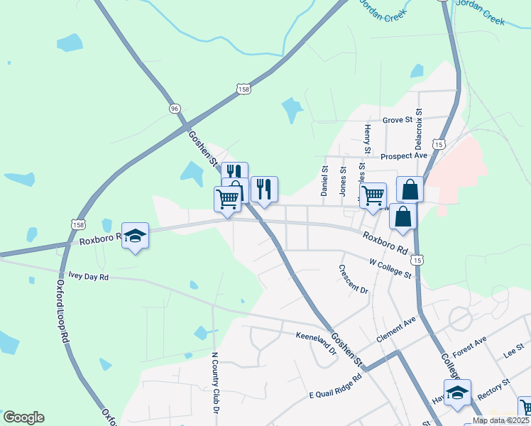map of restaurants, bars, coffee shops, grocery stores, and more near 1102 Goshen Street in Oxford