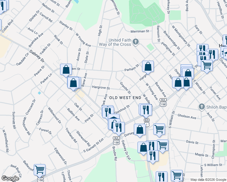 map of restaurants, bars, coffee shops, grocery stores, and more near 229 Perry Street in Henderson