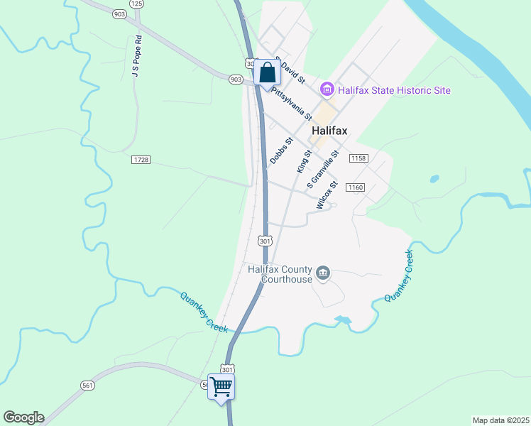 map of restaurants, bars, coffee shops, grocery stores, and more near North Carolina 903 in Halifax
