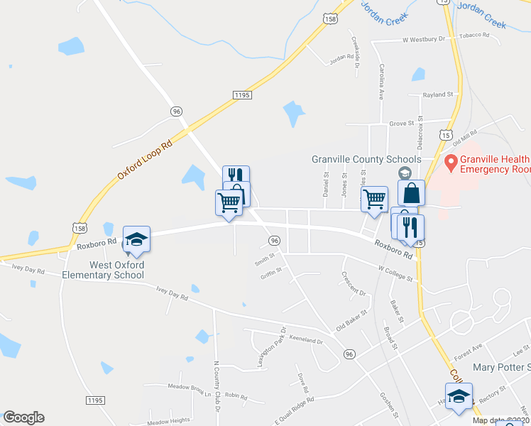 map of restaurants, bars, coffee shops, grocery stores, and more near 611&613 Hicks Mill Road in Oxford