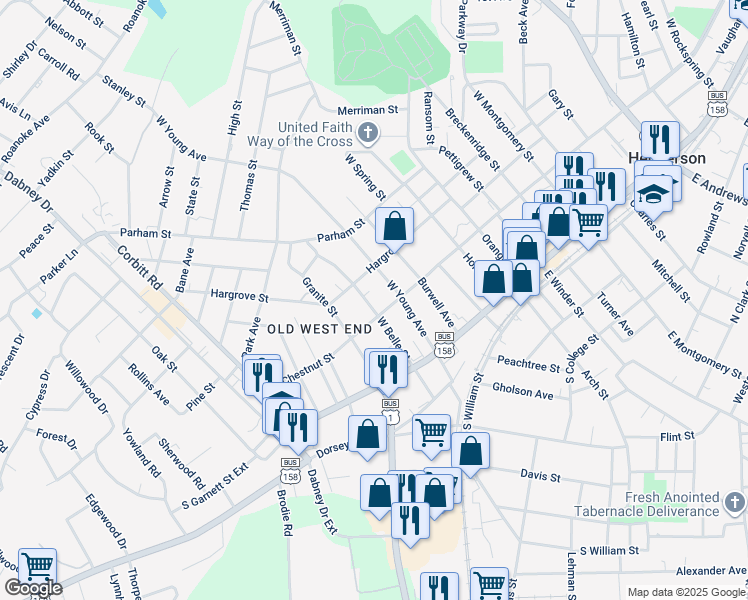 map of restaurants, bars, coffee shops, grocery stores, and more near 216 West Belle Street in Henderson