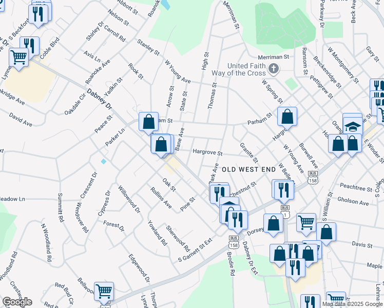 map of restaurants, bars, coffee shops, grocery stores, and more near 1225 Hargrove Street in Henderson
