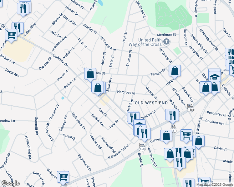 map of restaurants, bars, coffee shops, grocery stores, and more near 1225 Hargrove Street in Henderson