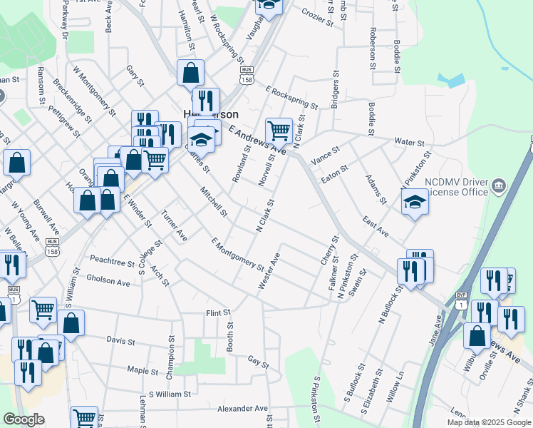 map of restaurants, bars, coffee shops, grocery stores, and more near 212 North Clark Street in Henderson