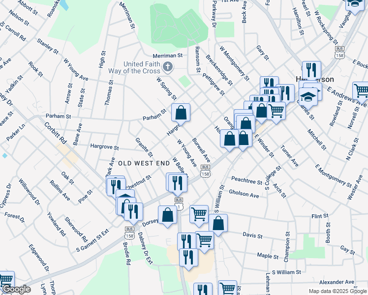 map of restaurants, bars, coffee shops, grocery stores, and more near 200 West Young Avenue in Henderson