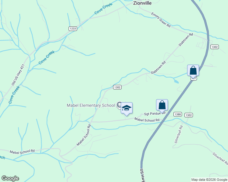 map of restaurants, bars, coffee shops, grocery stores, and more near 848 Slabtown Road in Zionville