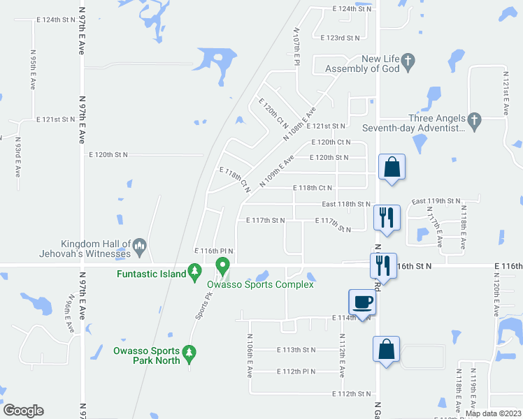 map of restaurants, bars, coffee shops, grocery stores, and more near 10900 E 118th Street North in Collinsville