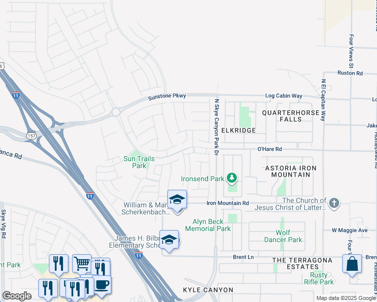map of restaurants, bars, coffee shops, grocery stores, and more near 9293 O'Hare Road in Las Vegas