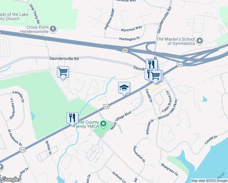 map of restaurants, bars, coffee shops, grocery stores, and more near 670 Gallatin Road in Hendersonville