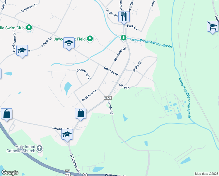 map of restaurants, bars, coffee shops, grocery stores, and more near 2226 South Scales Street in Reidsville