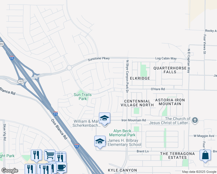 map of restaurants, bars, coffee shops, grocery stores, and more near 9293 O'Hare Road in Las Vegas