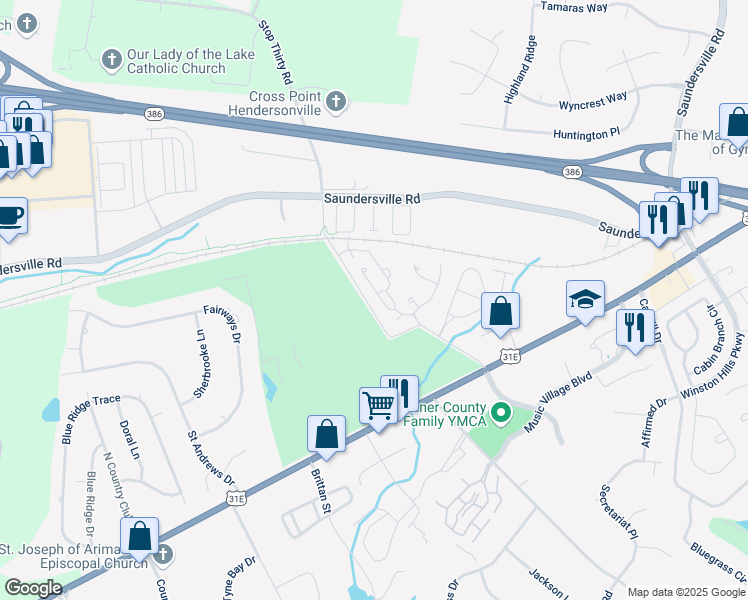 map of restaurants, bars, coffee shops, grocery stores, and more near 1001 Peck Place in Hendersonville