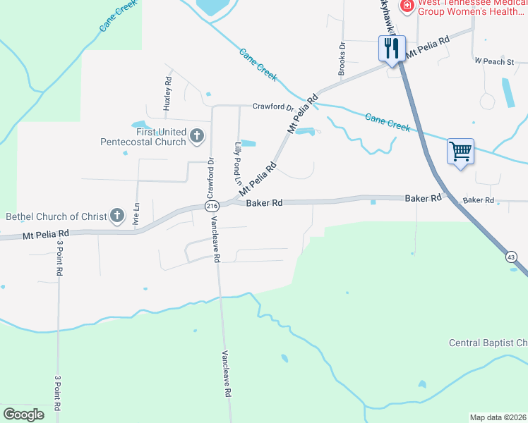map of restaurants, bars, coffee shops, grocery stores, and more near 123 Baker Rd in Martin