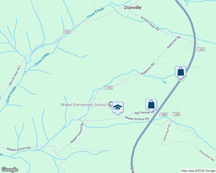 map of restaurants, bars, coffee shops, grocery stores, and more near 848 Slabtown Road in Zionville