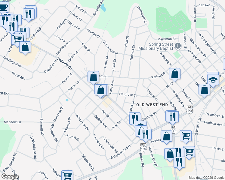 map of restaurants, bars, coffee shops, grocery stores, and more near 1019 Bane Avenue in Henderson
