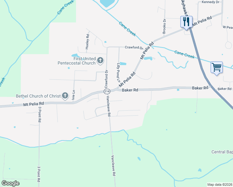 map of restaurants, bars, coffee shops, grocery stores, and more near 101 Baker Road in Martin