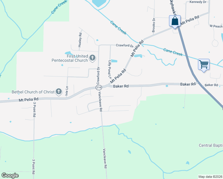 map of restaurants, bars, coffee shops, grocery stores, and more near 101 Baker Road in Martin