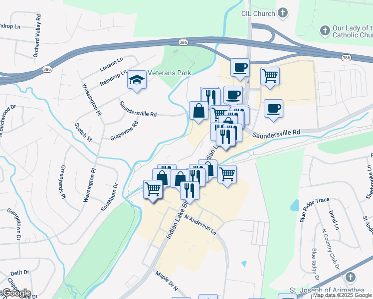 map of restaurants, bars, coffee shops, grocery stores, and more near 257 Indian Lake Boulevard in Hendersonville